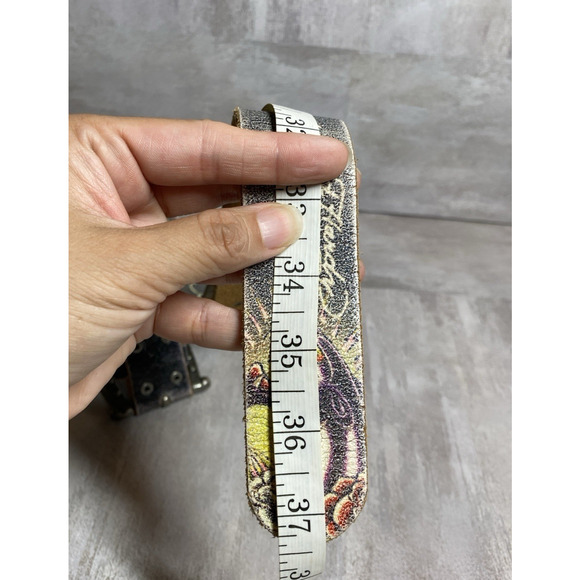 Ed Hardy Belt Womens 29 Grey Leather Floral Puma Silver Tone Hardware Y2K main image 8